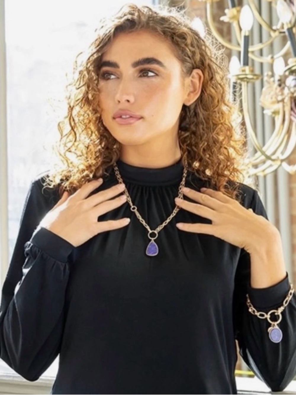 Plunder Lapis Lazuli Color Set Necklace & Bracelet Set Gold Tone New in Package - Picture 7 of 10